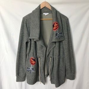 THML Embroidered Open Front Waterfall Jacket with Waist Cinch